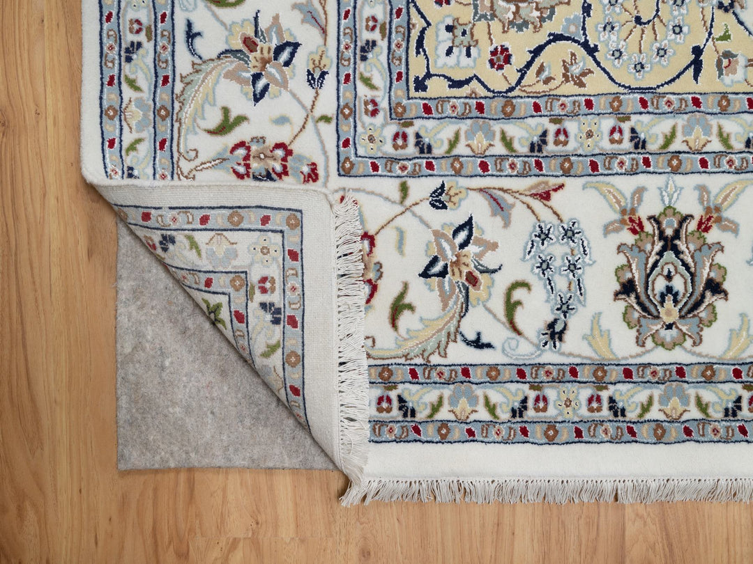 8'9" x 12'3" New Hand Knotted Ivory Wool & Silk Rectangle Oriental Rug - MOA10291126