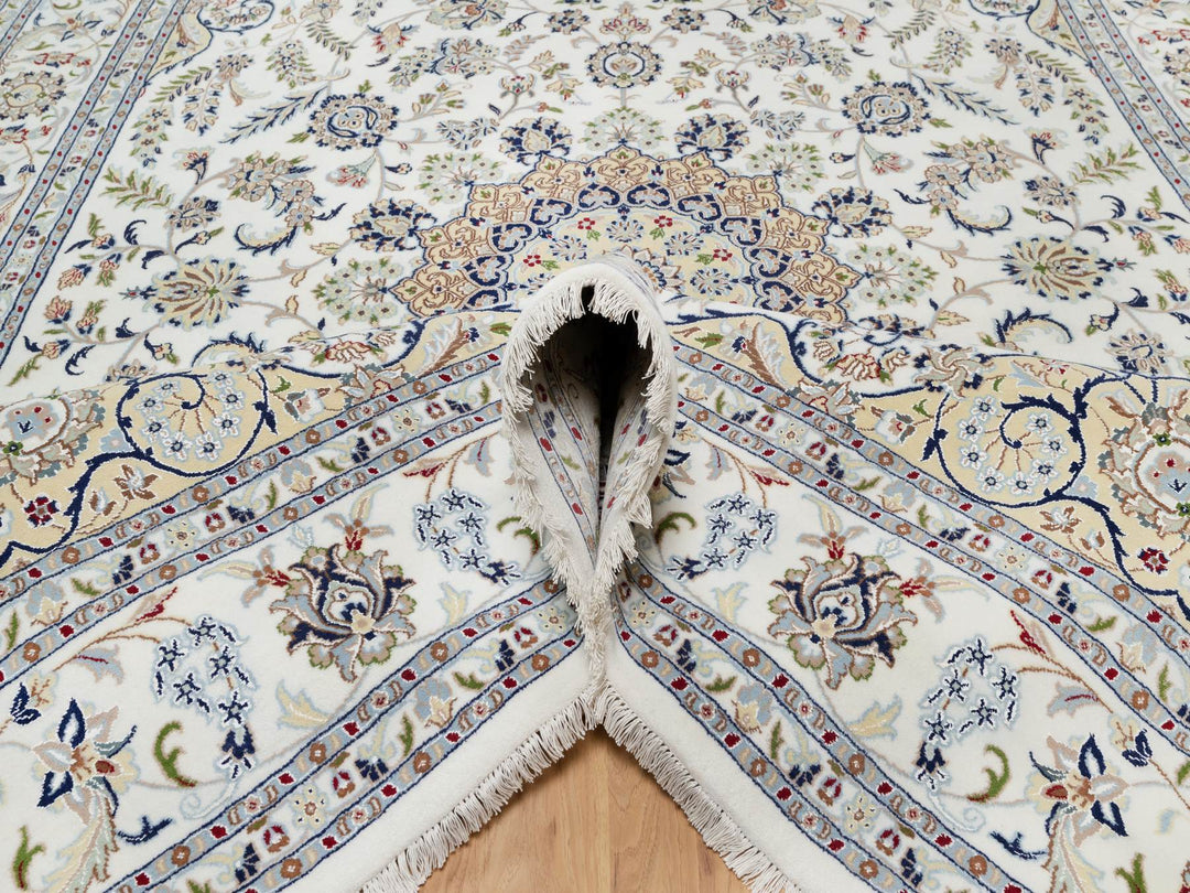 8'9" x 12'3" New Hand Knotted Ivory Wool & Silk Rectangle Oriental Rug - MOA10291126