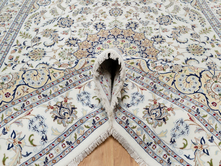 8'9" x 12'3" New Hand Knotted Ivory Wool & Silk Rectangle Oriental Rug - MOA10291126