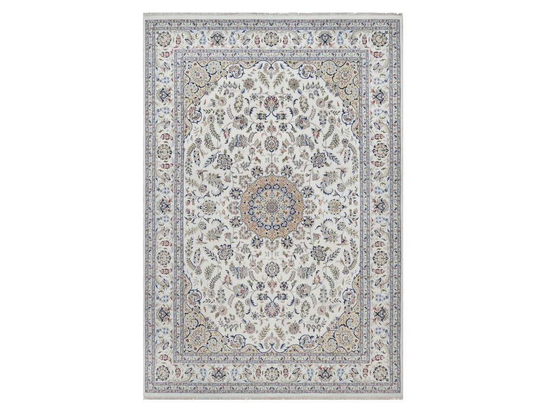 9'8" x 14'4" New Hand Knotted Ivory Wool & Silk Rectangle Oriental Rug - MOA10291129