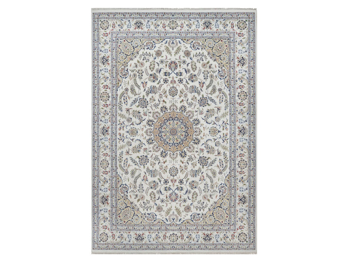 9'8" x 14'4" New Hand Knotted Ivory Wool & Silk Rectangle Oriental Rug - MOA10291129