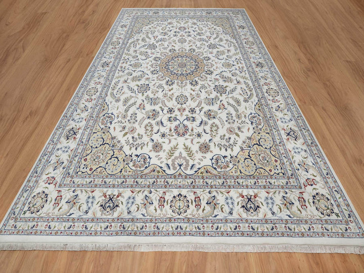 9'8" x 14'4" New Hand Knotted Ivory Wool & Silk Rectangle Oriental Rug - MOA10291129
