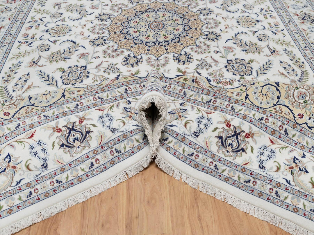 9'8" x 14'4" New Hand Knotted Ivory Wool & Silk Rectangle Oriental Rug - MOA10291129