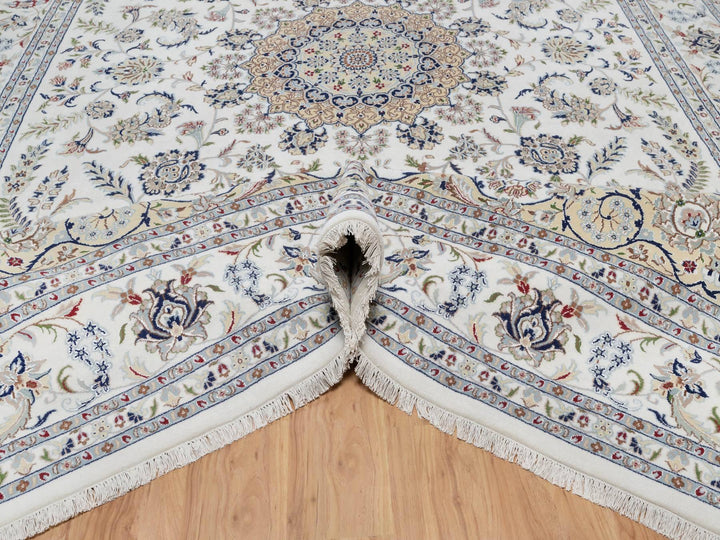 9'8" x 14'4" New Hand Knotted Ivory Wool & Silk Rectangle Oriental Rug - MOA10291129