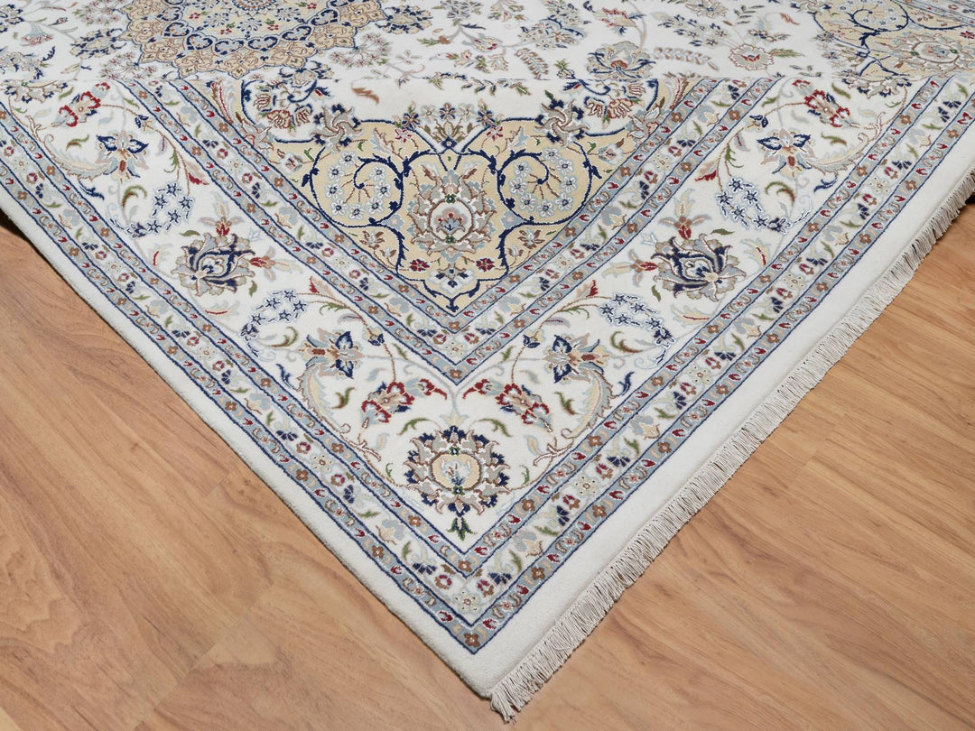 9'8" x 14'4" New Hand Knotted Ivory Wool & Silk Rectangle Oriental Rug - MOA10291129