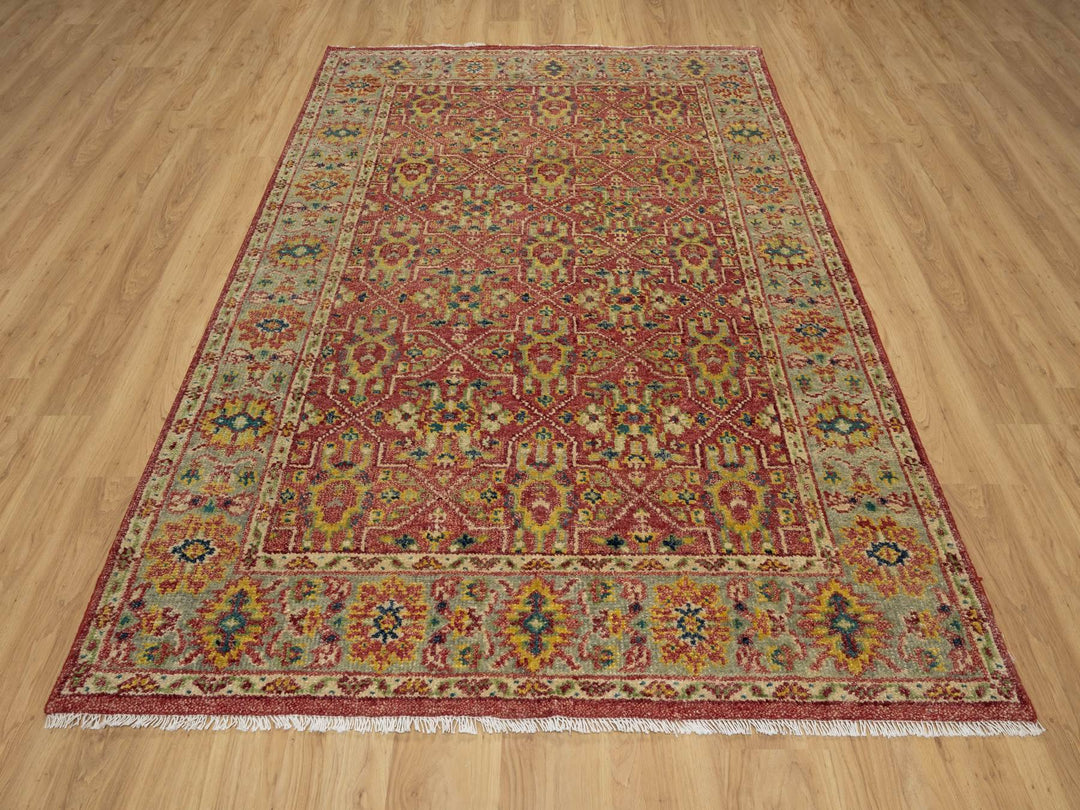 6'0" x 8'10" New Hand Knotted Red Wool Rectangle Oriental Rug - MOA10291132