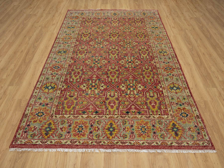6'0" x 8'10" New Hand Knotted Red Wool Rectangle Oriental Rug - MOA10291132