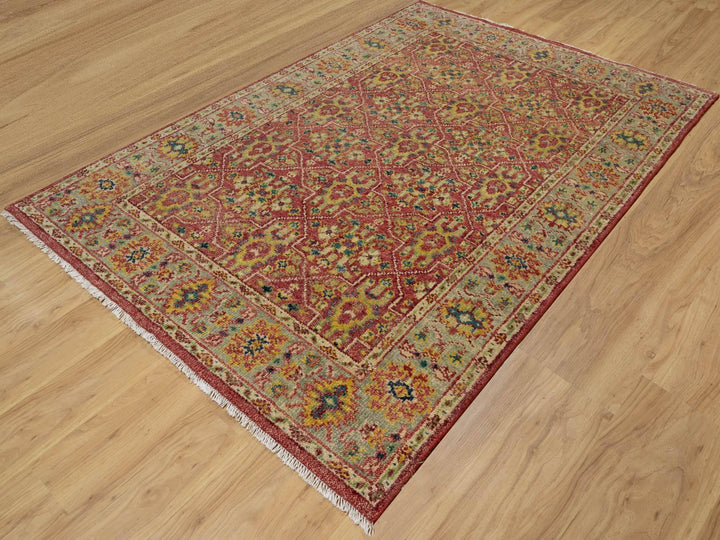 6'0" x 8'10" New Hand Knotted Red Wool Rectangle Oriental Rug - MOA10291132