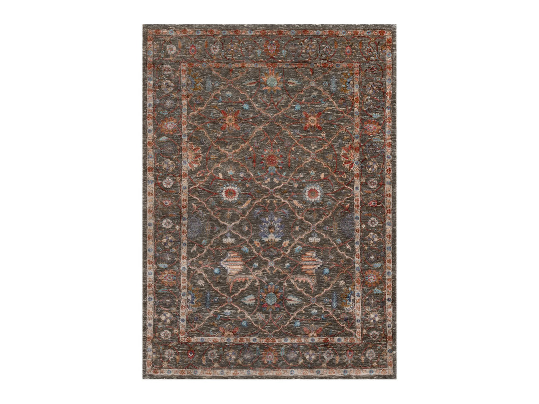 5'0" x 7'0" New Hand Knotted Brown Wool & Silk Rectangle Oriental Rug - MOA10291133