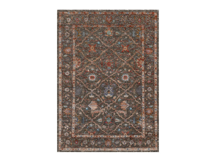 5'0" x 7'0" New Hand Knotted Brown Wool & Silk Rectangle Oriental Rug - MOA10291133