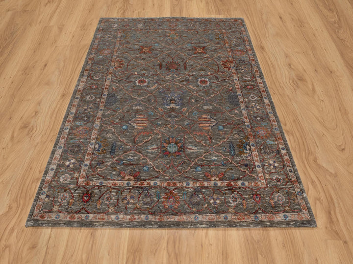 5'0" x 7'0" New Hand Knotted Brown Wool & Silk Rectangle Oriental Rug - MOA10291133