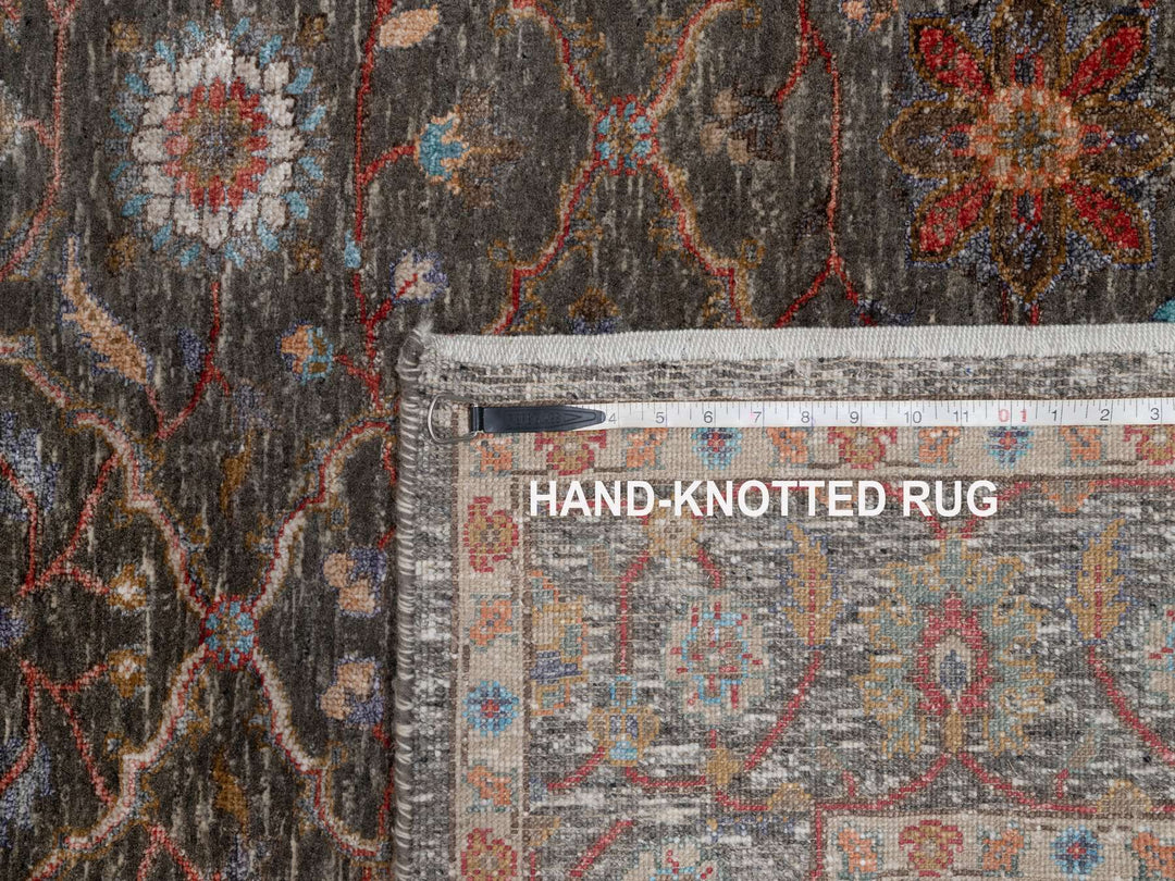 5'0" x 7'0" New Hand Knotted Brown Wool & Silk Rectangle Oriental Rug - MOA10291133