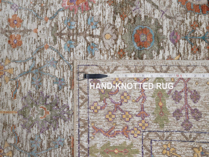 4'3" x 6'2" New Hand Knotted Ivory Wool & Silk Rectangle Oriental Rug - MOA10291134