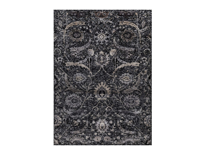4'10" x 6'11" New Hand Knotted Black Wool & Silk Rectangle Oriental Rug - MOA10291135