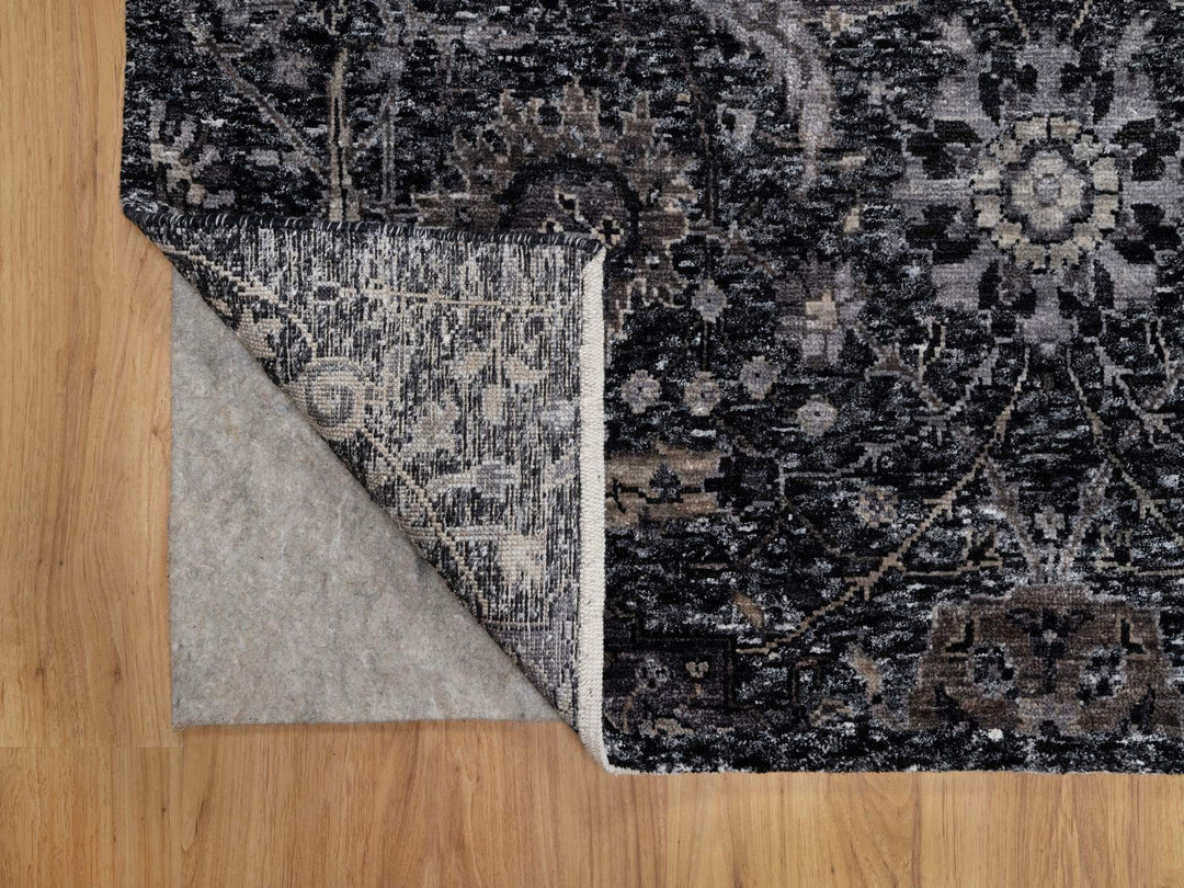 4'10" x 6'11" New Hand Knotted Black Wool & Silk Rectangle Oriental Rug - MOA10291135