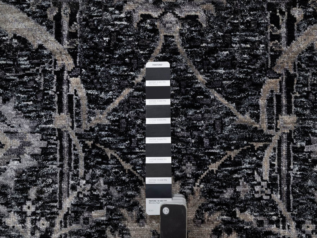 4'10" x 6'11" New Hand Knotted Black Wool & Silk Rectangle Oriental Rug - MOA10291135