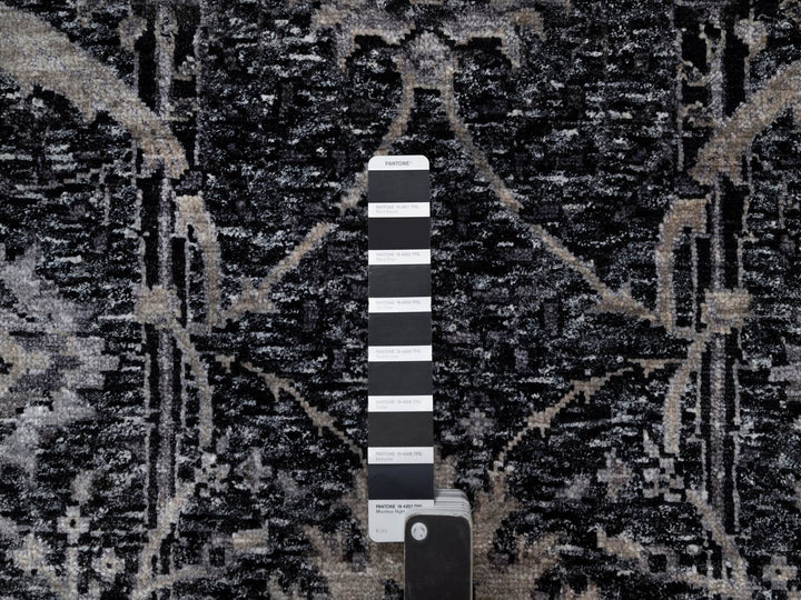 4'10" x 6'11" New Hand Knotted Black Wool & Silk Rectangle Oriental Rug - MOA10291135