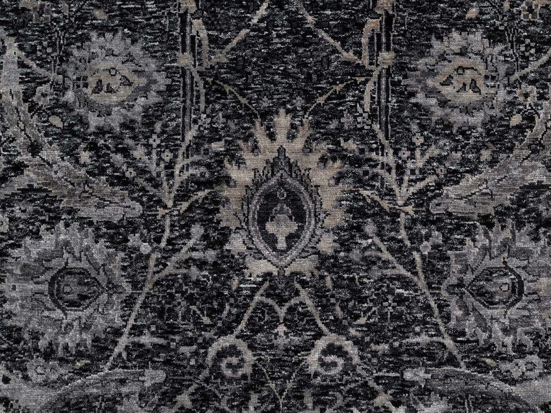 4'10" x 6'11" New Hand Knotted Black Wool & Silk Rectangle Oriental Rug - MOA10291135