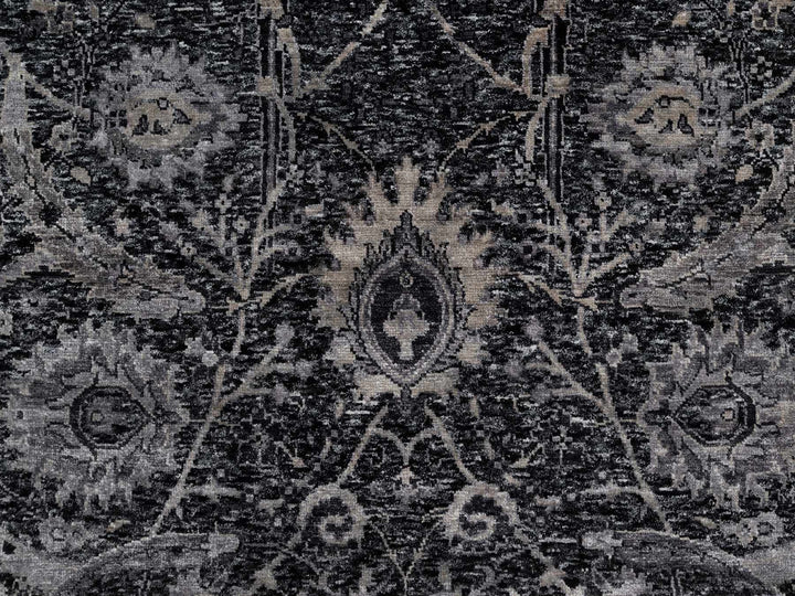 4'10" x 6'11" New Hand Knotted Black Wool & Silk Rectangle Oriental Rug - MOA10291135