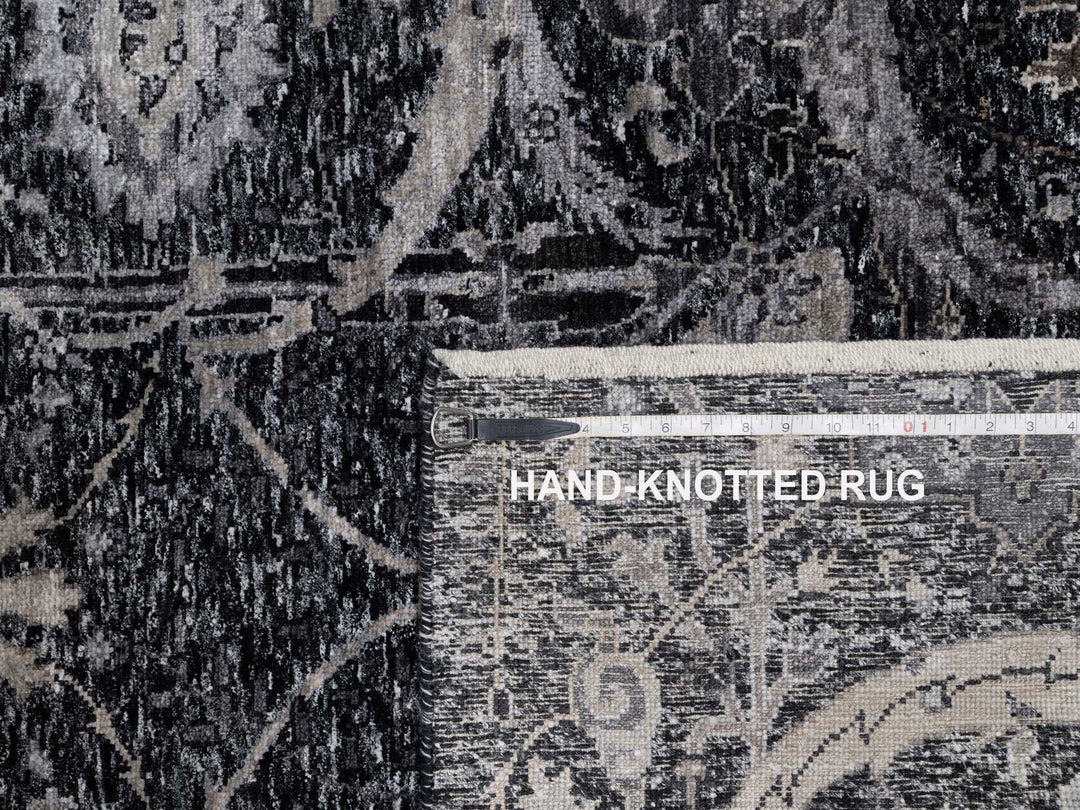 4'10" x 6'11" New Hand Knotted Black Wool & Silk Rectangle Oriental Rug - MOA10291135