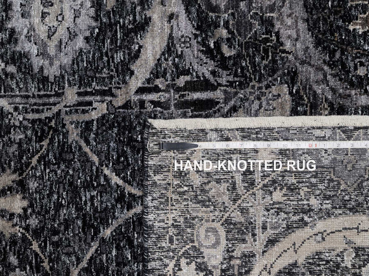 4'10" x 6'11" New Hand Knotted Black Wool & Silk Rectangle Oriental Rug - MOA10291135