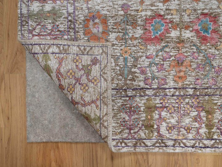 4'0" x 6'1" New Hand Knotted Ivory Wool & Silk Rectangle Oriental Rug - MOA10291138