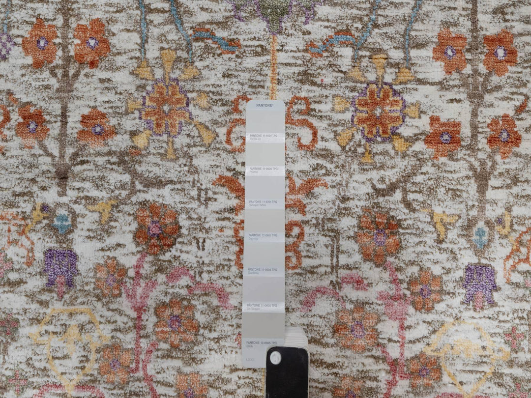 4'0" x 6'1" New Hand Knotted Ivory Wool & Silk Rectangle Oriental Rug - MOA10291138