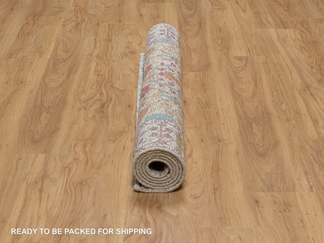 4'0" x 6'1" New Hand Knotted Ivory Wool & Silk Rectangle Oriental Rug - MOA10291138