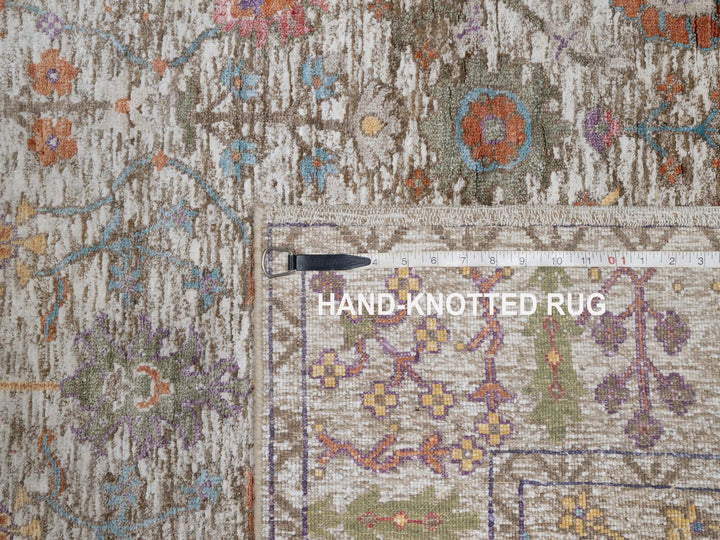 4'0" x 6'1" New Hand Knotted Ivory Wool & Silk Rectangle Oriental Rug - MOA10291138