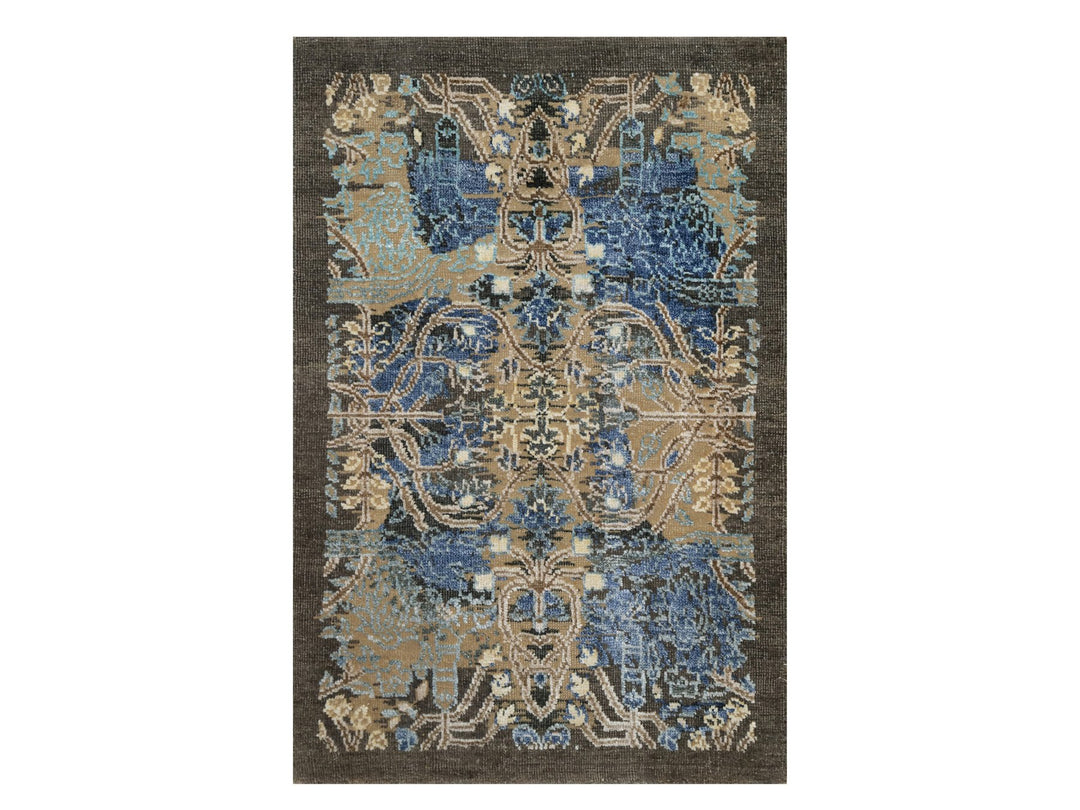 1'11" x 2'11" New Hand Knotted Brown Wool & Silk Rectangle Oriental Rug - MOA10291139