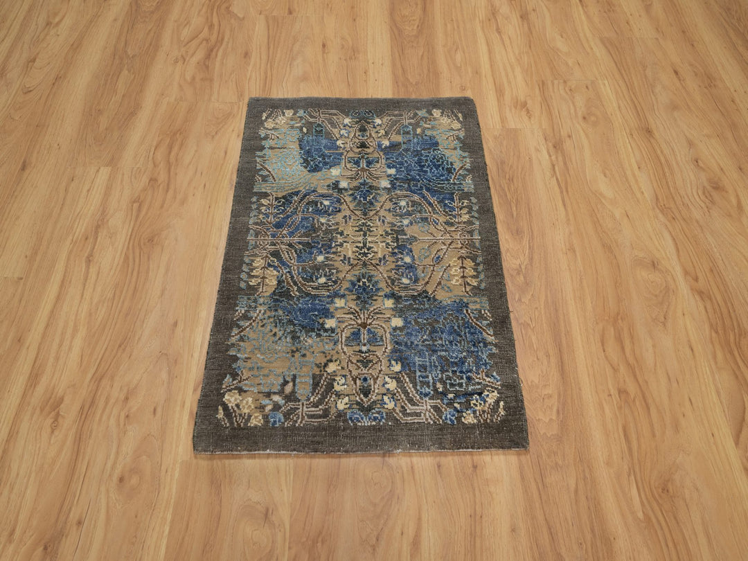 1'11" x 2'11" New Hand Knotted Brown Wool & Silk Rectangle Oriental Rug - MOA10291139