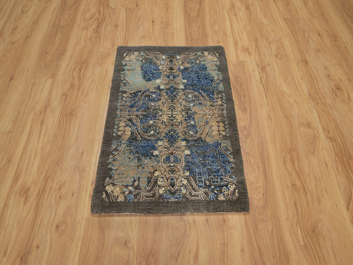 1'11" x 2'11" New Hand Knotted Brown Wool & Silk Rectangle Oriental Rug - MOA10291139