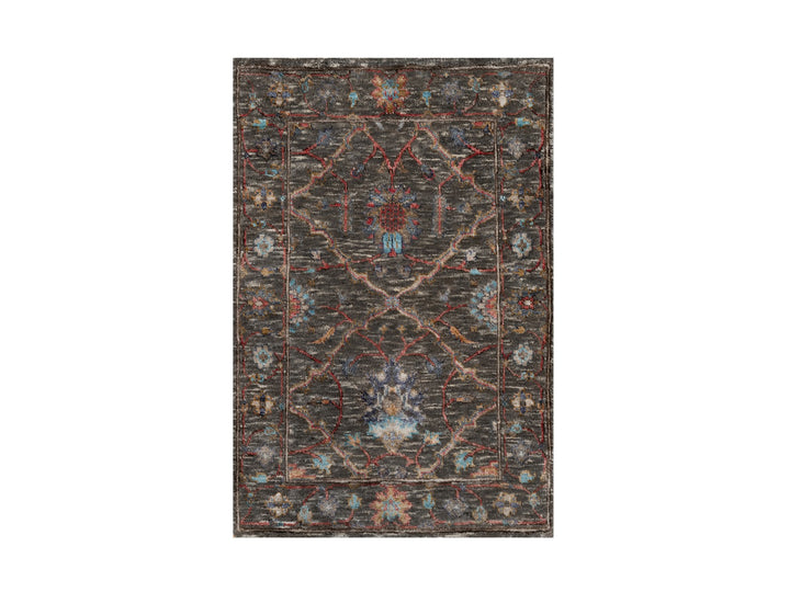 2'0" x 3'0" New Hand Knotted Brown Wool & Silk Rectangle Oriental Rug - MOA10291152