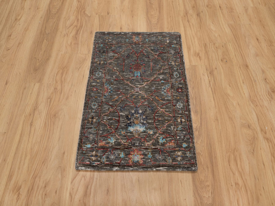 2'0" x 3'0" New Hand Knotted Brown Wool & Silk Rectangle Oriental Rug - MOA10291152