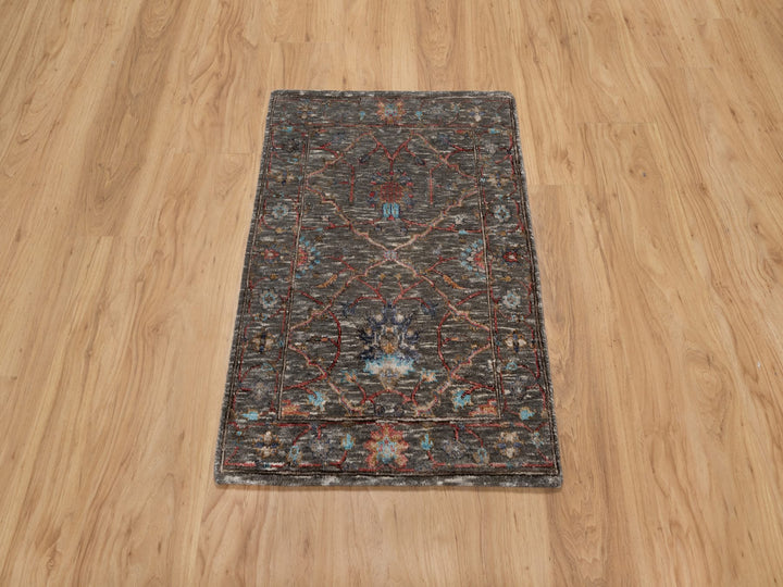 2'0" x 3'0" New Hand Knotted Brown Wool & Silk Rectangle Oriental Rug - MOA10291152