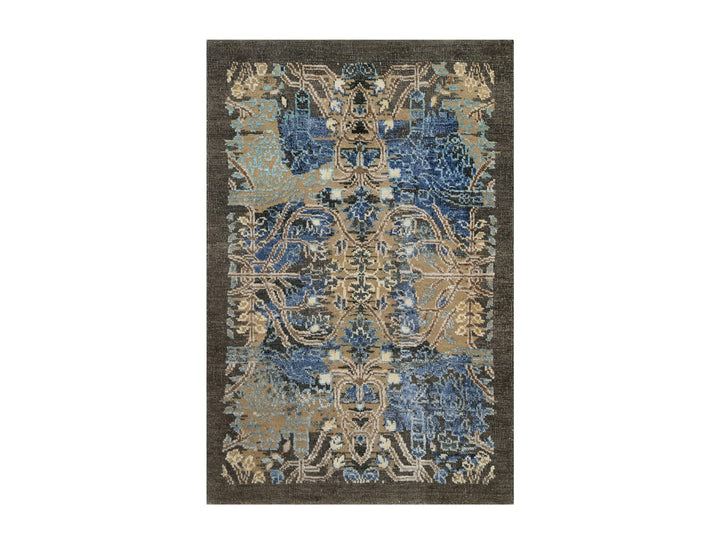 1'11" x 3'0" New Hand Knotted Brown Wool & Silk Rectangle Oriental Rug - MOA10291154