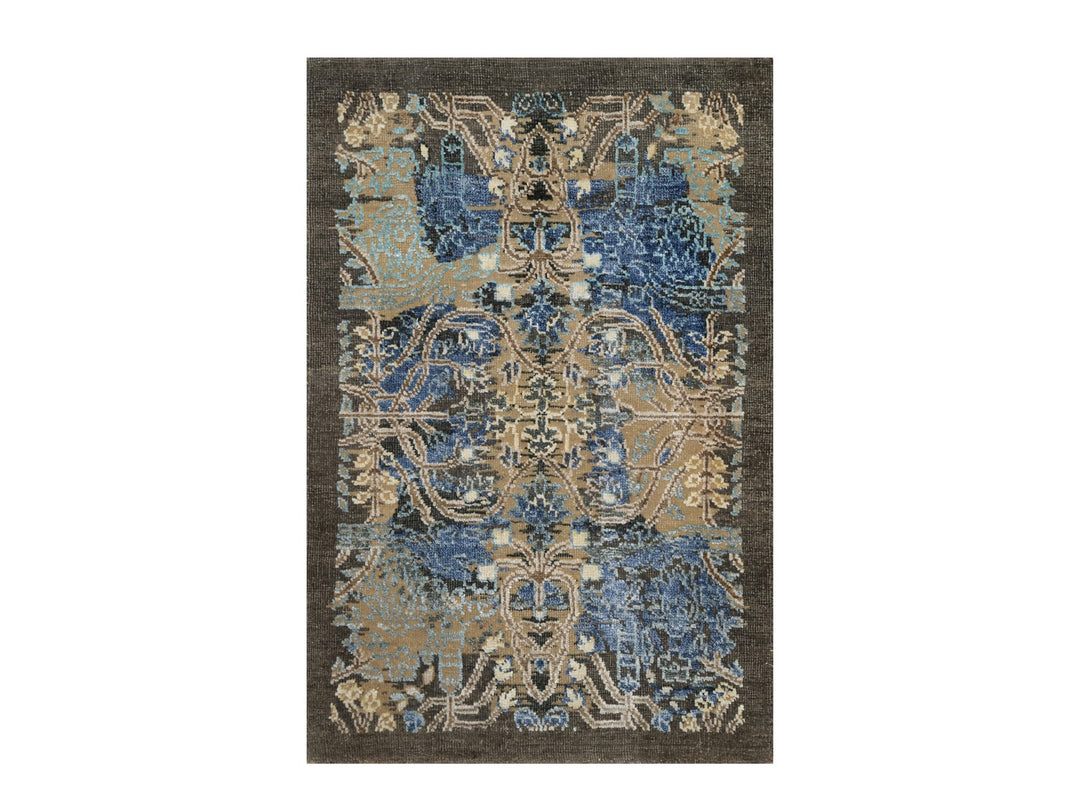 1'11" x 3'0" New Hand Knotted Brown Wool & Silk Rectangle Oriental Rug - MOA10291155