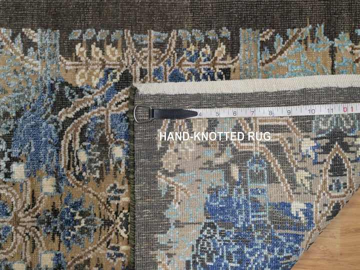 1'11" x 3'0" New Hand Knotted Brown Wool & Silk Rectangle Oriental Rug - MOA10291155