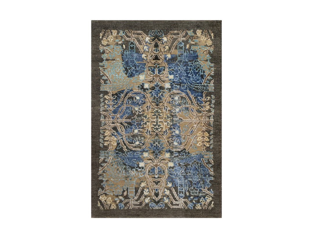 1'11" x 3'0" New Hand Knotted Brown Wool & Silk Rectangle Oriental Rug - MOA10291156