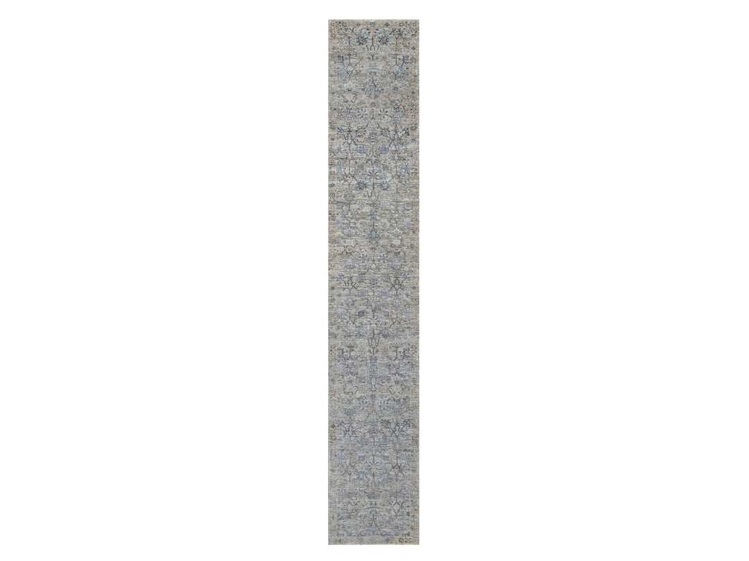 2'7" x 15'9" New Hand Knotted Ivory Wool & Silk Runner Oriental Rug - MOA10291158