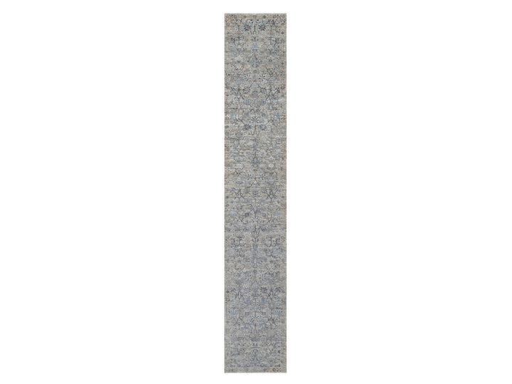 2'7" x 15'9" New Hand Knotted Ivory Wool & Silk Runner Oriental Rug - MOA10291158
