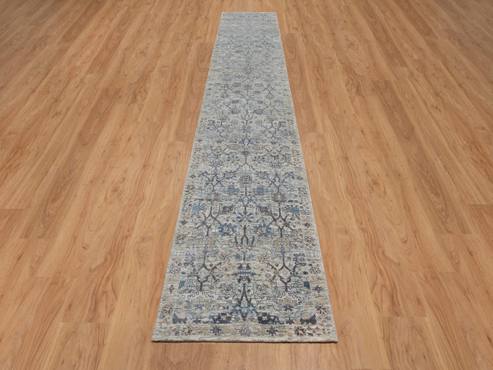 2'7" x 15'9" New Hand Knotted Ivory Wool & Silk Runner Oriental Rug - MOA10291158