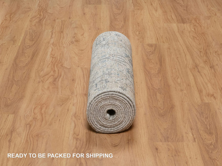2'7" x 15'9" New Hand Knotted Ivory Wool & Silk Runner Oriental Rug - MOA10291158
