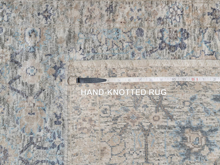 2'7" x 15'9" New Hand Knotted Ivory Wool & Silk Runner Oriental Rug - MOA10291158