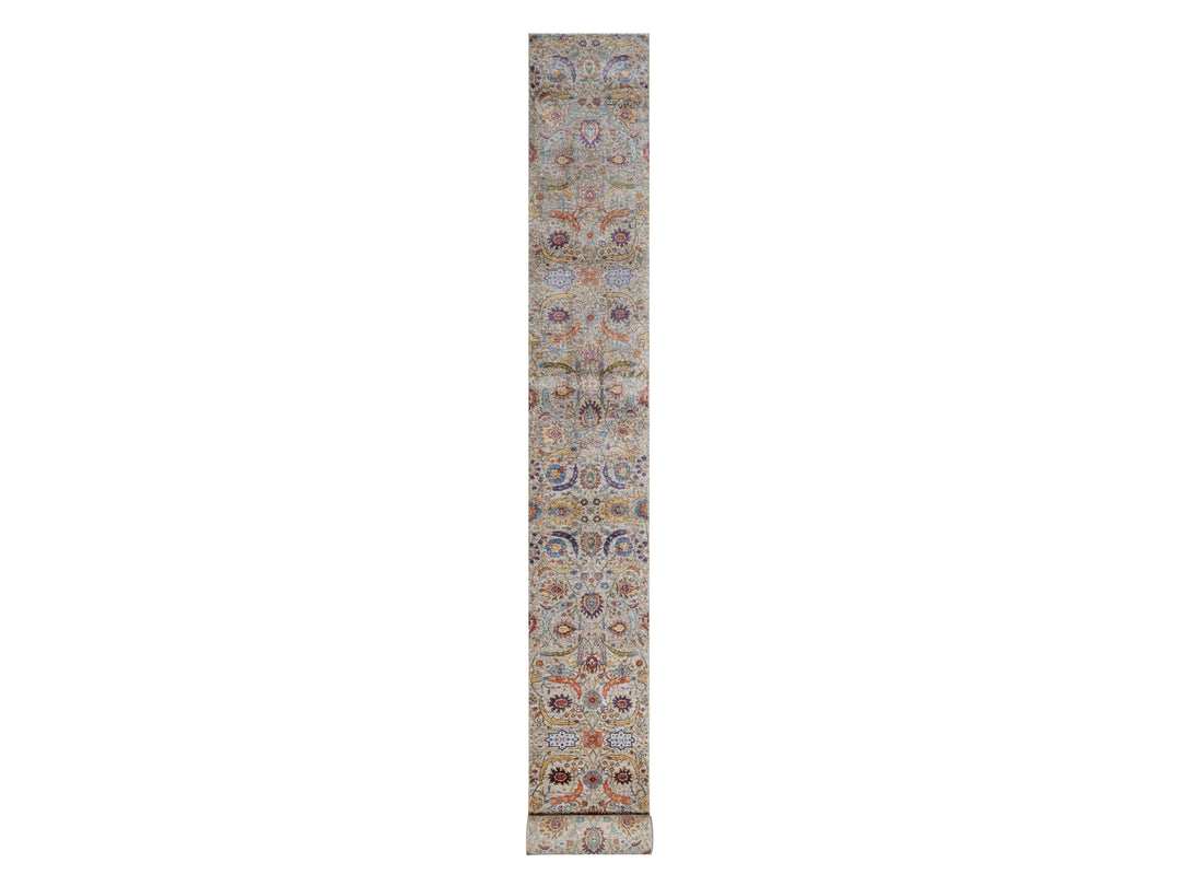 2'5" x 26'0" New Hand Knotted Ivory Wool & Silk Runner Oriental Rug - MOA10291159