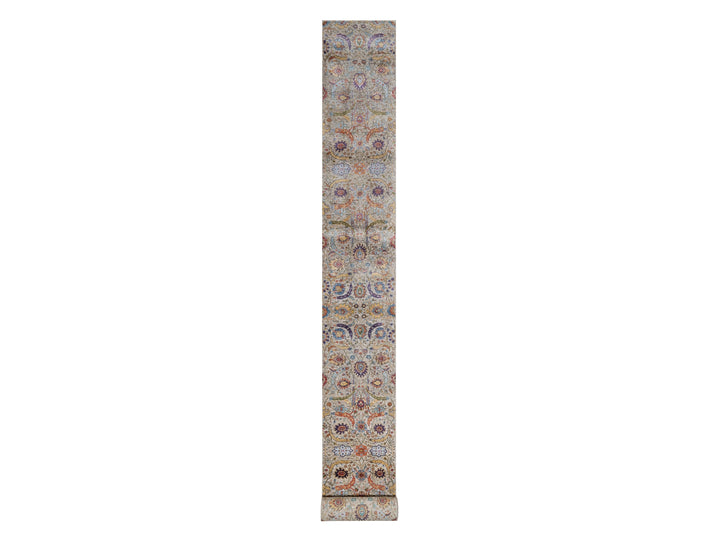 2'5" x 26'0" New Hand Knotted Ivory Wool & Silk Runner Oriental Rug - MOA10291159