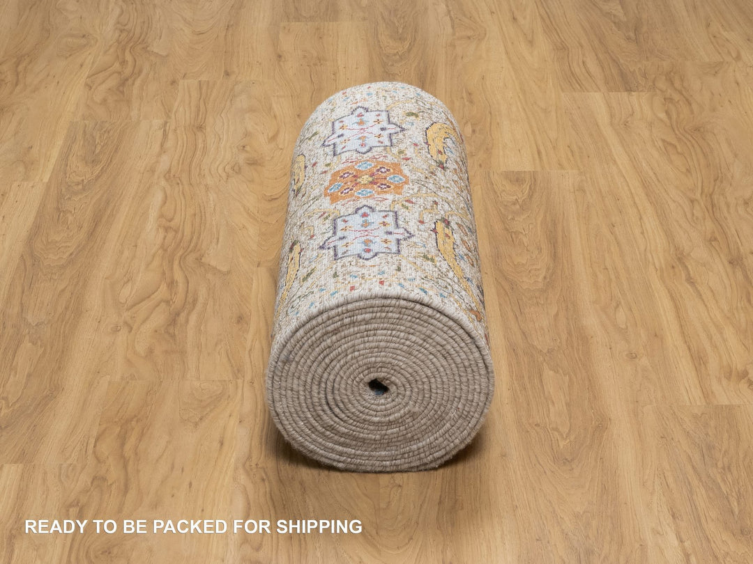 2'5" x 26'0" New Hand Knotted Ivory Wool & Silk Runner Oriental Rug - MOA10291159
