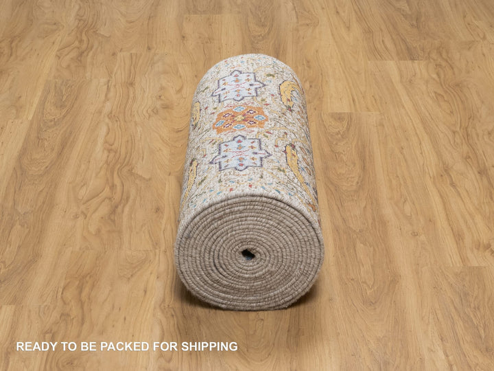 2'5" x 26'0" New Hand Knotted Ivory Wool & Silk Runner Oriental Rug - MOA10291159