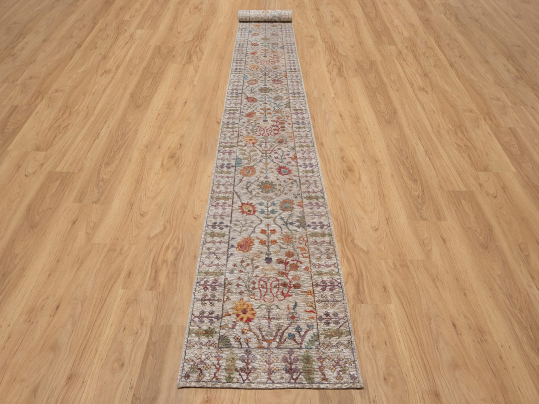 2'7" x 23'9" New Hand Knotted Ivory Wool & Silk Runner Oriental Rug - MOA10291160