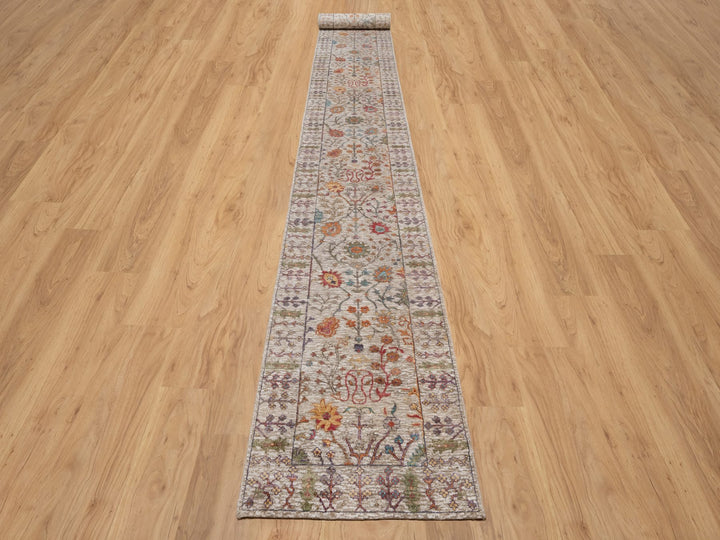 2'7" x 23'9" New Hand Knotted Ivory Wool & Silk Runner Oriental Rug - MOA10291160